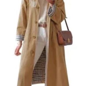 Women's Designer Inspired Tan Checkered Lined Coat, Cuffs lined only